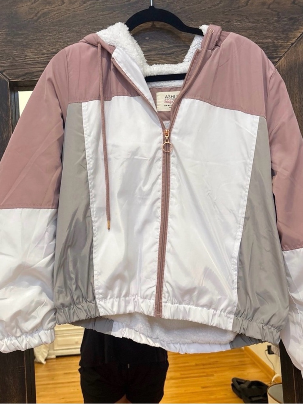 Ashley By 26 International Colorblock Sherpa-Lined Jacket - Dusty Rose, White